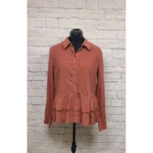 Cloth & Stone Terracotta Rust Tencel Fringe Peplum Button Down Shirt M